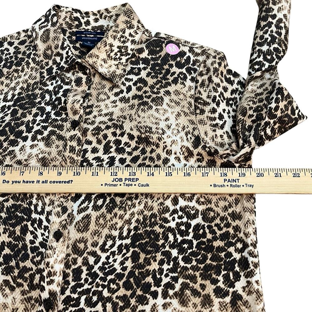 NEW Westbound Wrinkle Free Button Down Tunic Shirt Roll Tab Sleeves Leopard - Picture 7 of 8